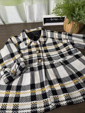 Dialogue Black Satin-Lined Plaid Jacket with Yellow Stripe